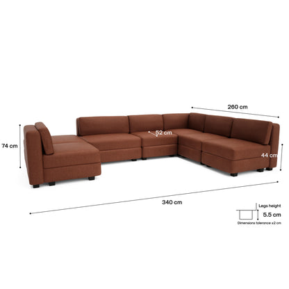 Modular Sofa GRACIA - U-shaped 160 x 340 x 230 cm - Terracotta