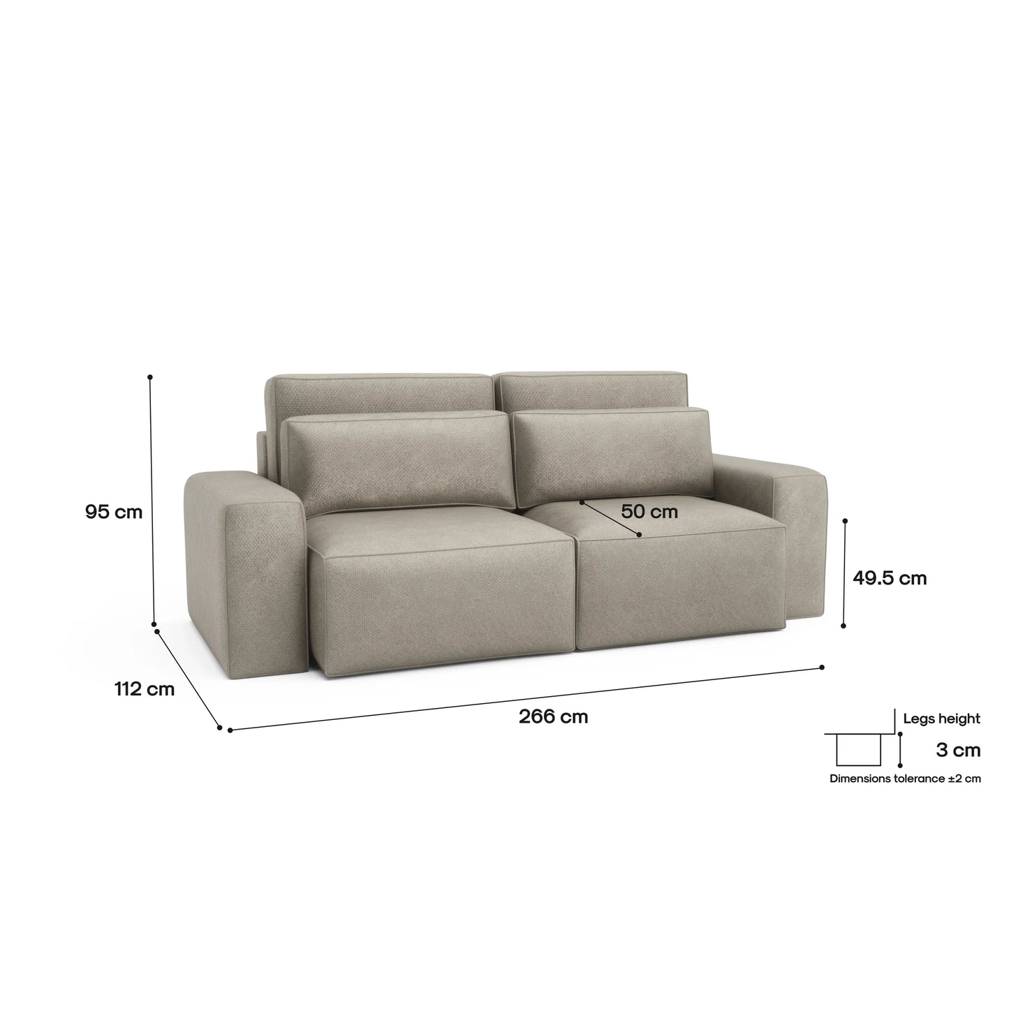 3-Seater Sofa Bed JORDAAN - Cream