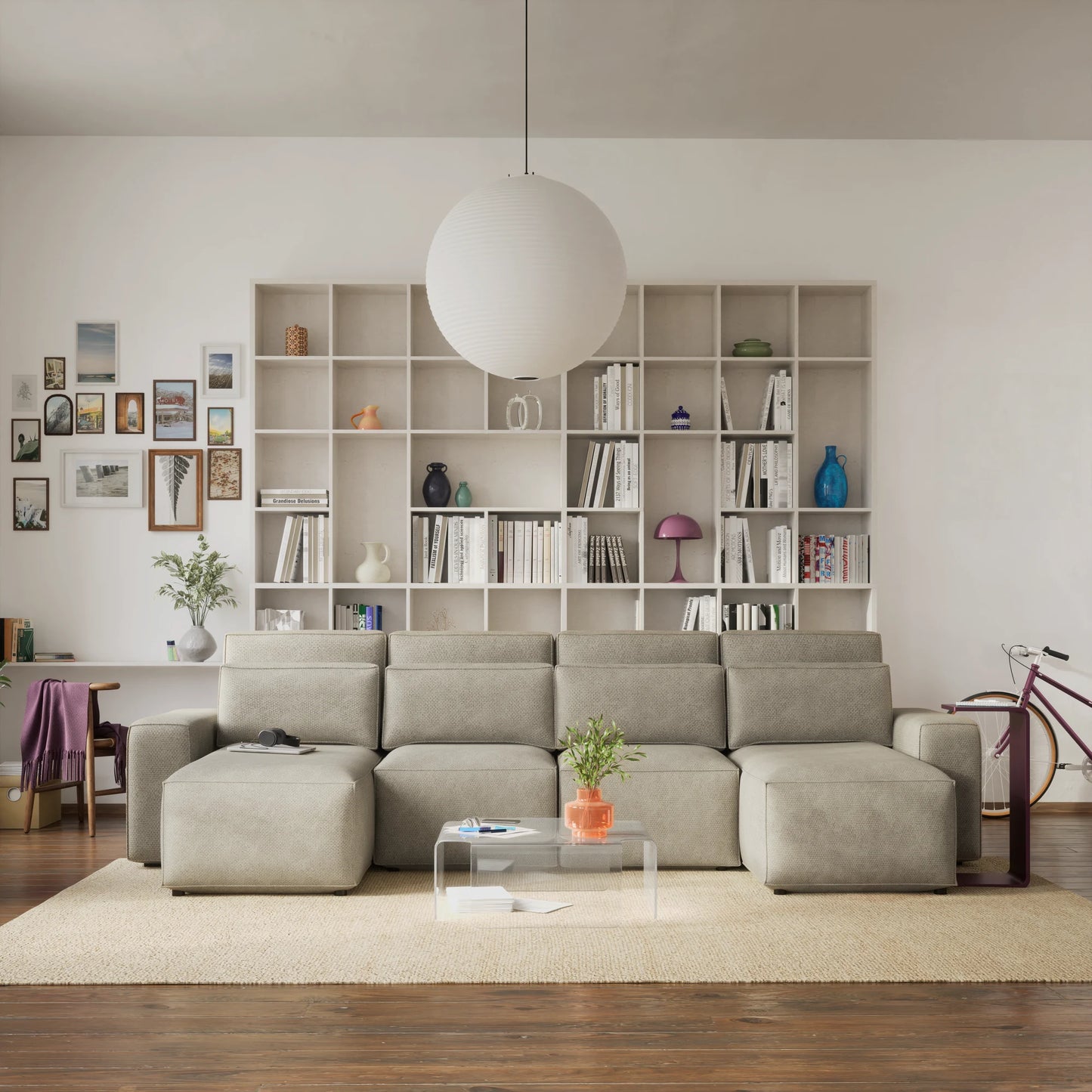 Corner Sofa Bed JORDAAN - U shape - Cream
