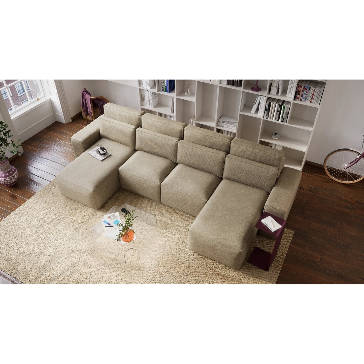 Corner Sofa Bed JORDAAN - U shape - Cream