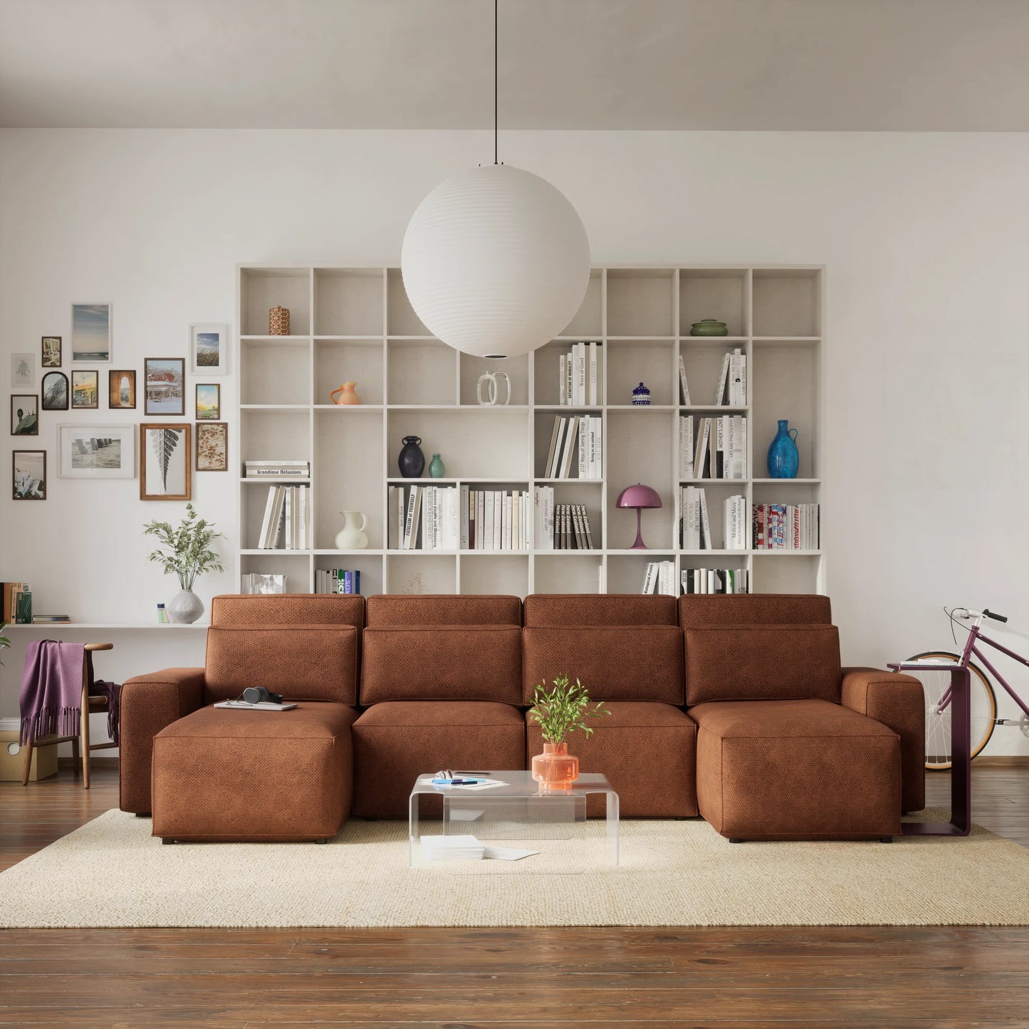 Corner Sofa Bed JORDAAN - U shape - Brick