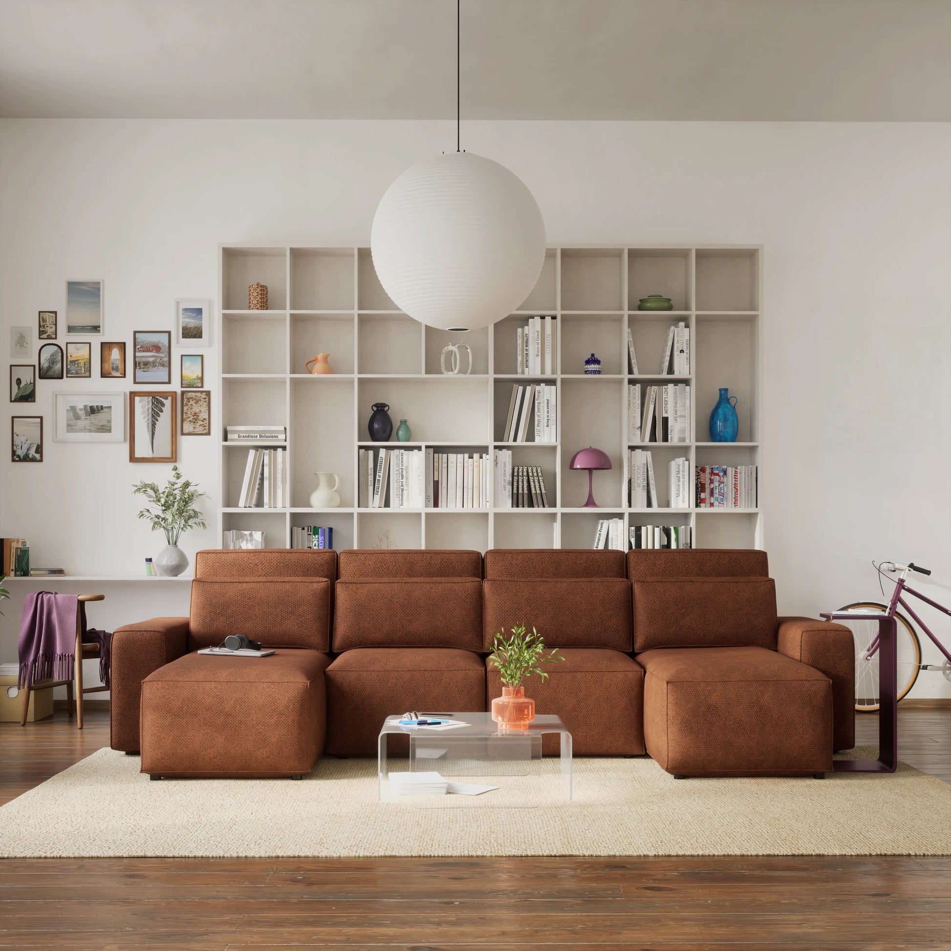 Corner Sofa Bed JORDAAN - U shape - Brick