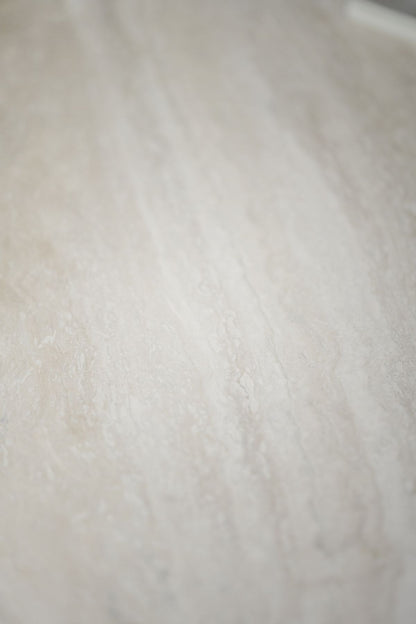 Rowico TARANSAY Round Table, Beige Travertine Top, Brown Legs Ø 125 CM