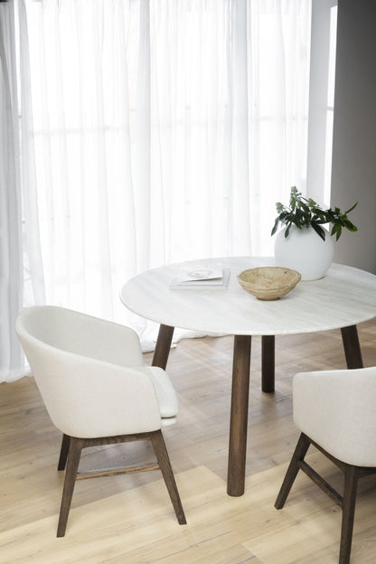 Rowico TARANSAY Round Table, Beige Travertine Top, Brown Legs Ø 125 CM