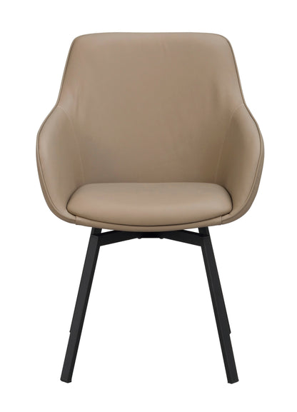 Alison Swivel Dining Armchair with Metal Legs (Set of 2) – Beige Leather / Black Metal