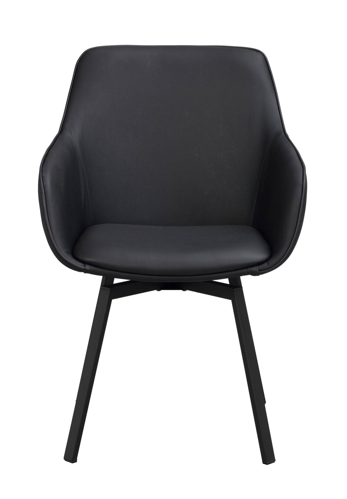 Alison Swivel Dining Armchair with Metal Legs (Set of 2) – Black Leather / Black Metal