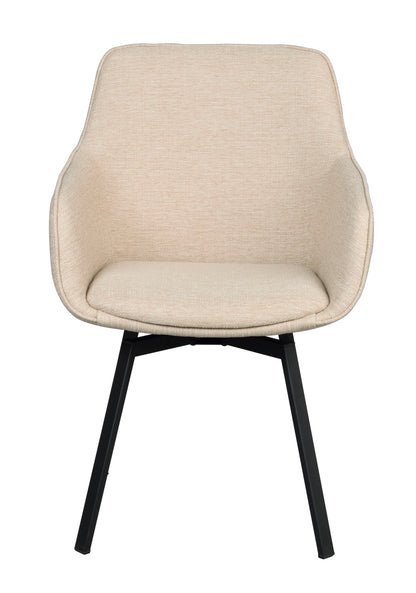 Alison Swivel Dining Armchair with Metal Legs (Set of 2) – Light Beige Fabric / Black Metal