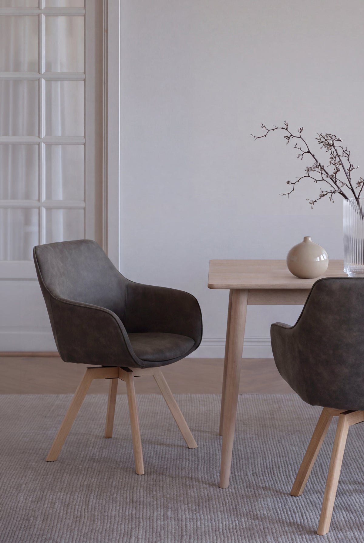 Alison Swivel Dining Armchair with Oak Legs (Set of 2) – room setting