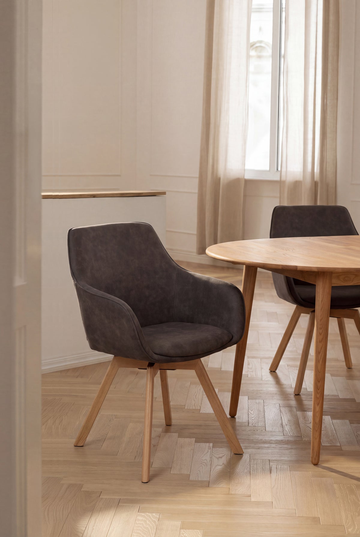 Alison Swivel Dining Armchair with Oak Legs (Set of 2)