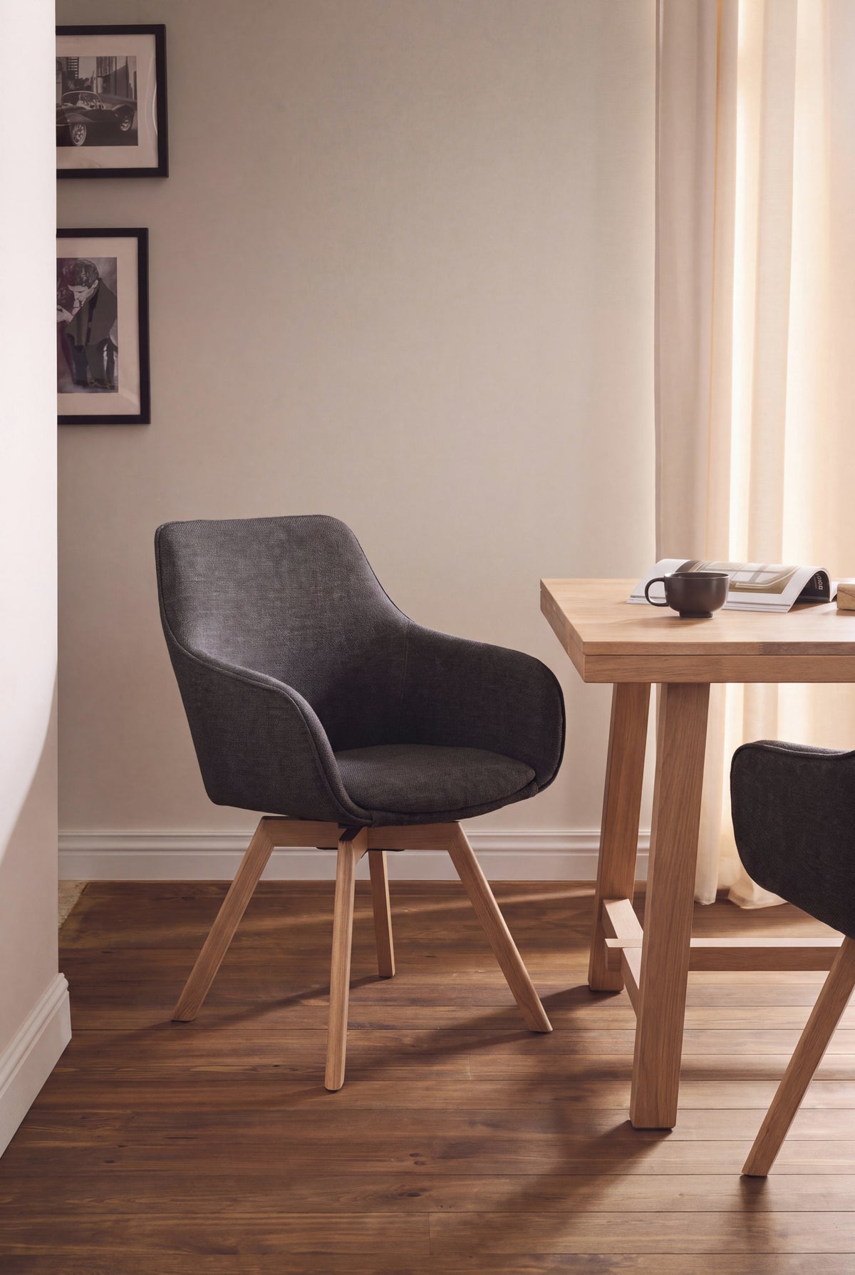 Alison Swivel Dining Armchair with Oak Legs (Set of 2)