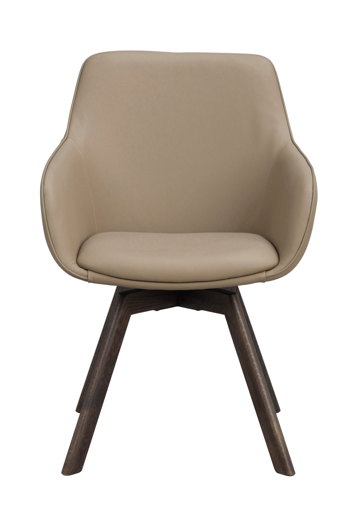 Alison Swivel Dining Armchair with Oak Legs (Set of 2) – Beige Leather / Brown Oak