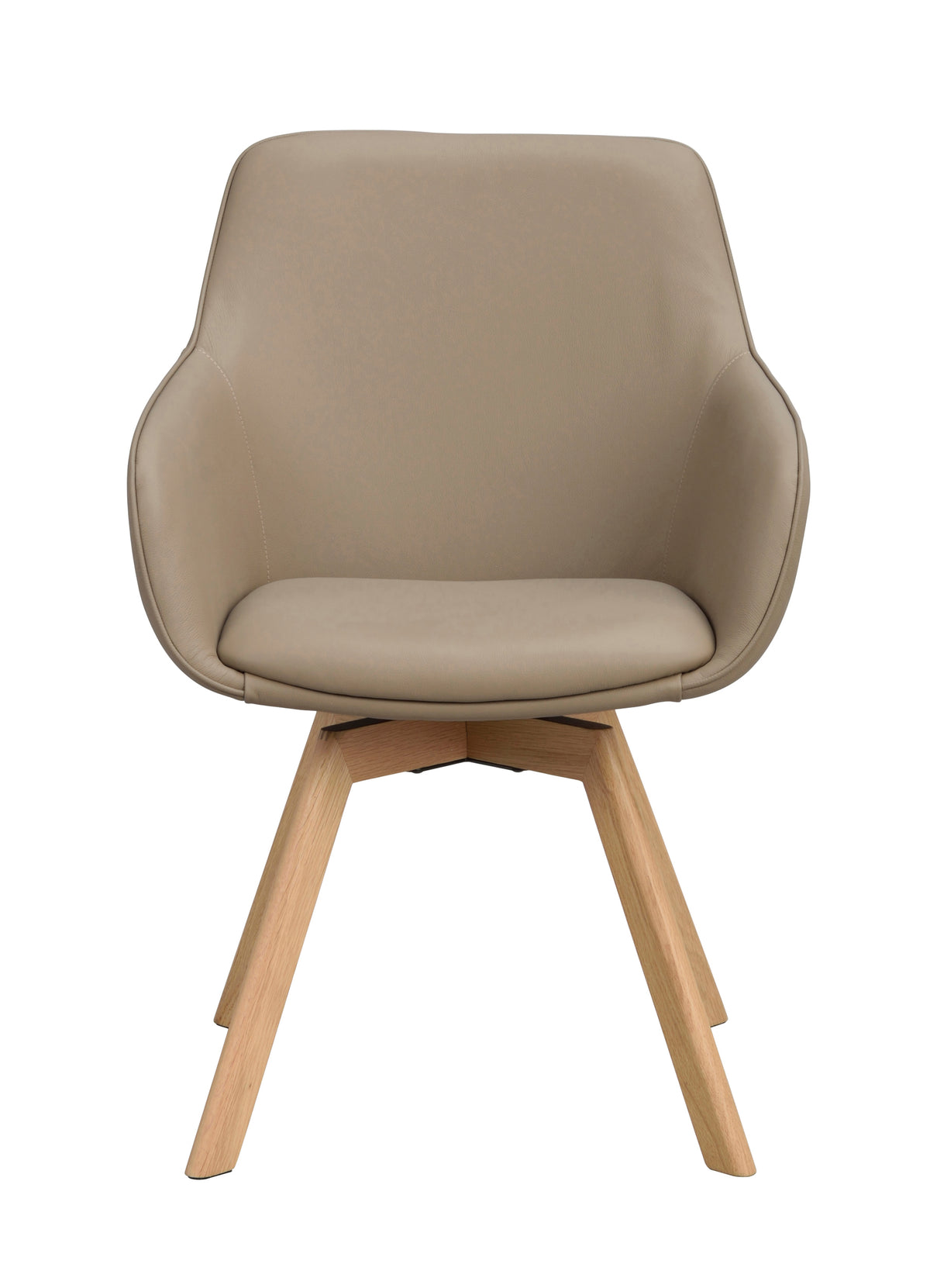 Alison Swivel Dining Armchair with Oak Legs (Set of 2) – Beige Leather / Oak