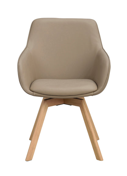 Alison Swivel Dining Armchair with Oak Legs (Set of 2) – Beige Leather / Oak
