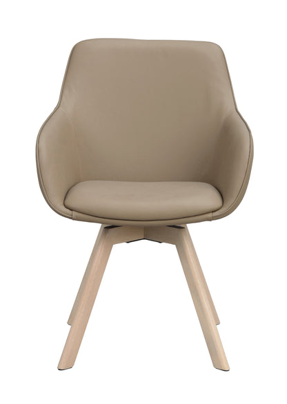 Alison Swivel Dining Armchair with Oak Legs (Set of 2) – Beige Leather / Whitewash Oak