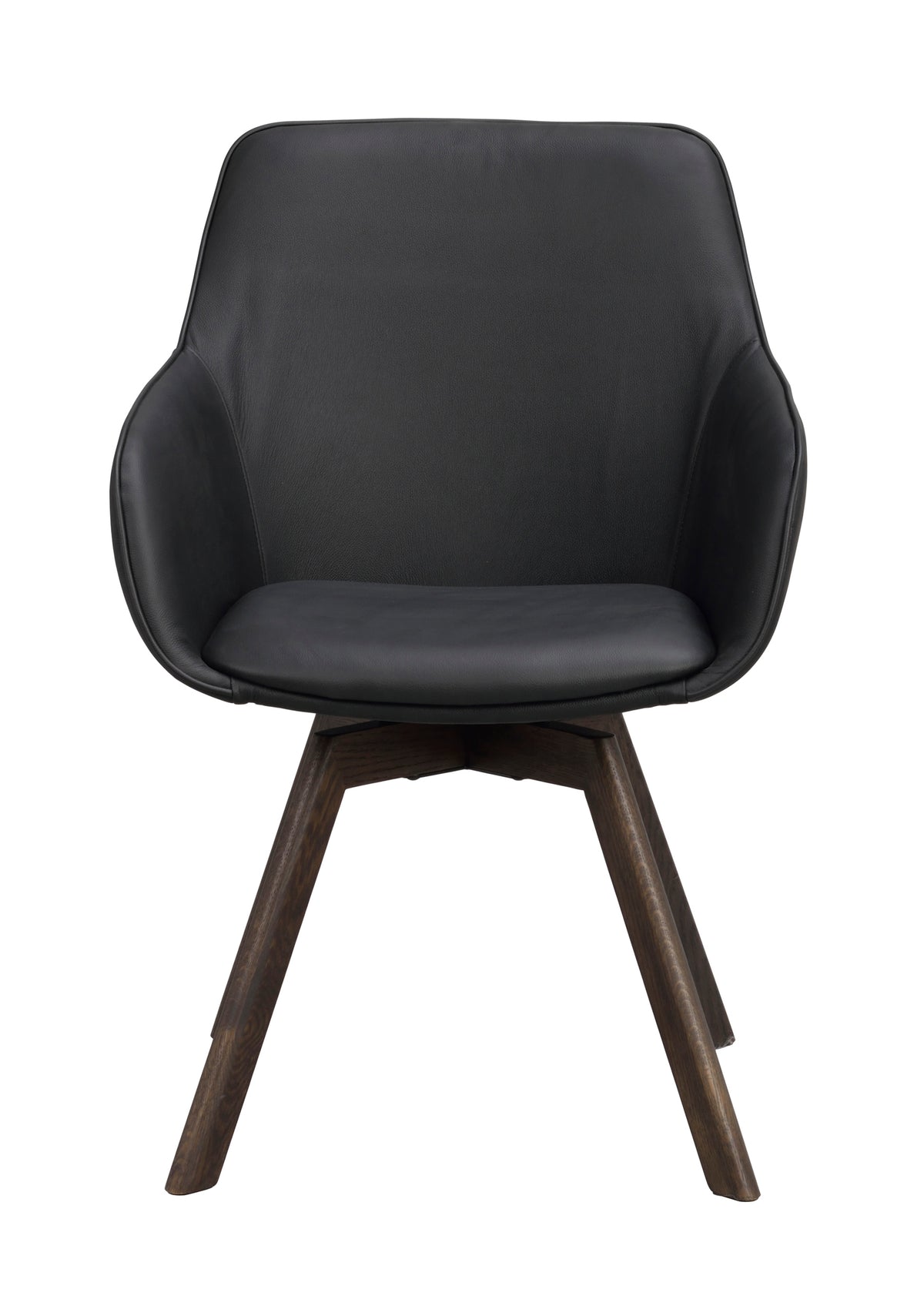 Alison Swivel Dining Armchair with Oak Legs (Set of 2) – Black Leather / Brown Oak