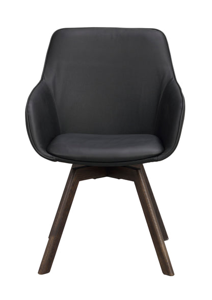 Alison Swivel Dining Armchair with Oak Legs (Set of 2) – Black Leather / Brown Oak