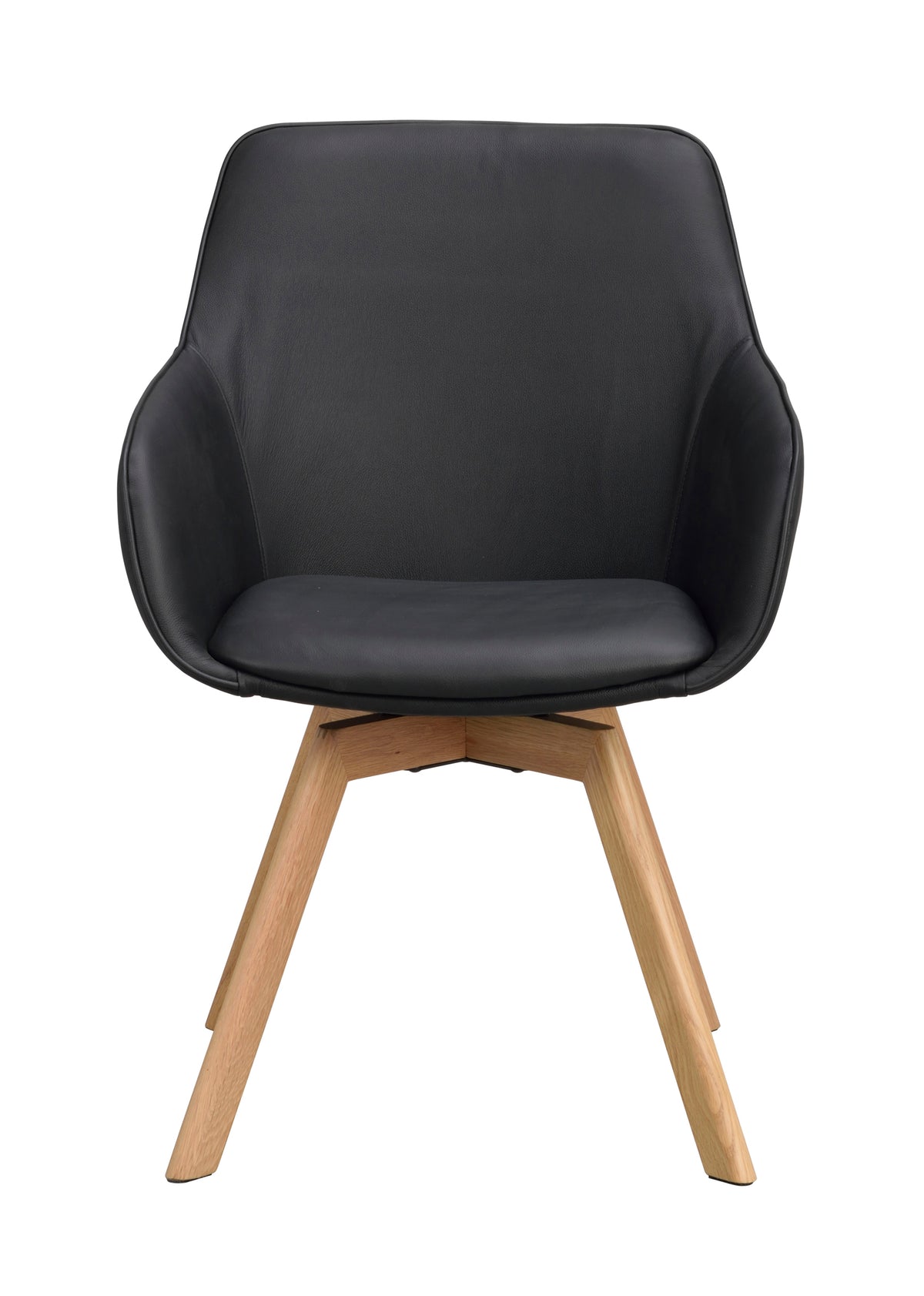 Alison Swivel Dining Armchair with Oak Legs (Set of 2) – Black Leather / Oak