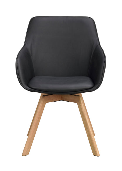 Alison Swivel Dining Armchair with Oak Legs (Set of 2) – Black Leather / Oak
