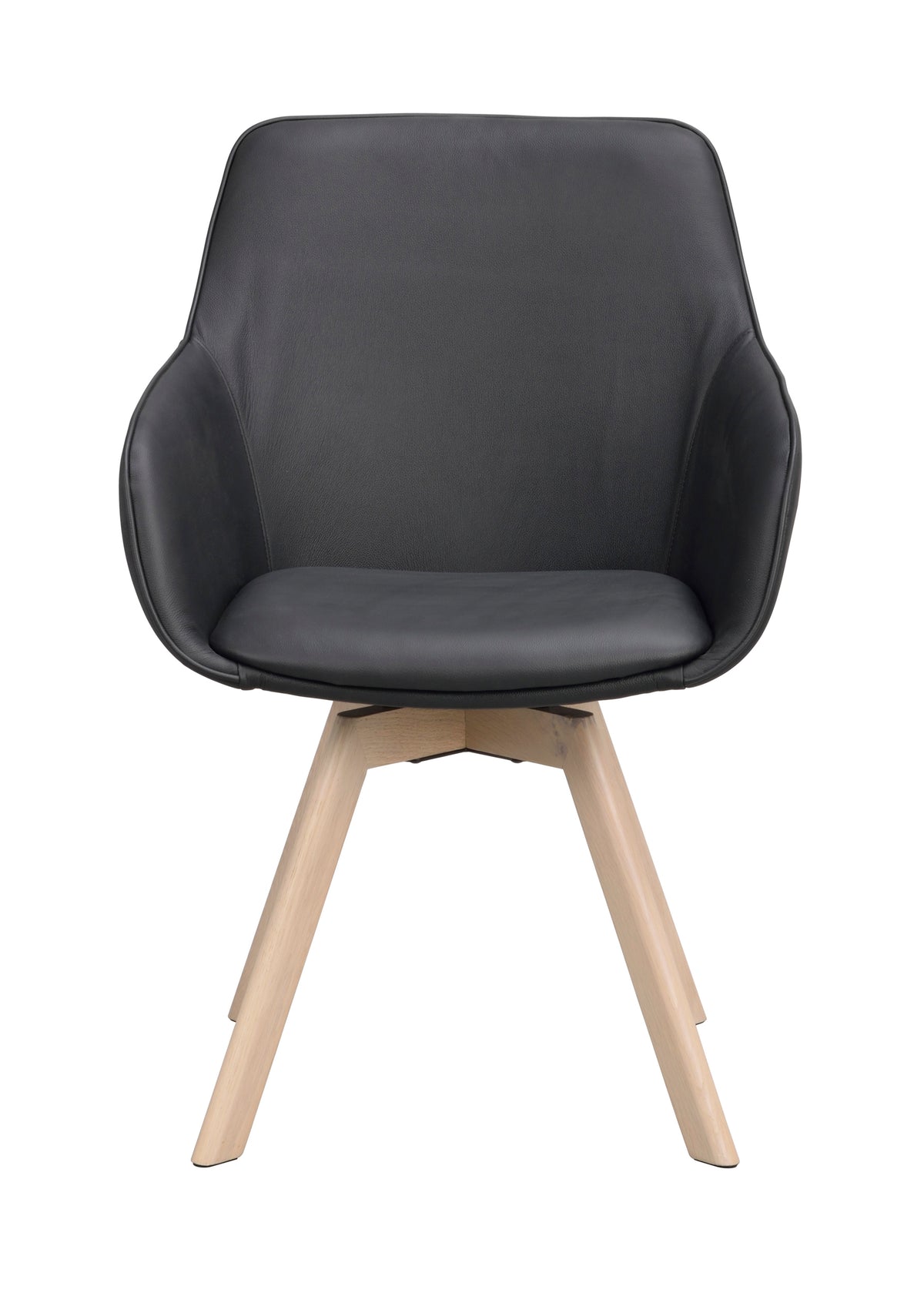 Alison Swivel Dining Armchair with Oak Legs (Set of 2) – Black Leather / Whitewash Oak