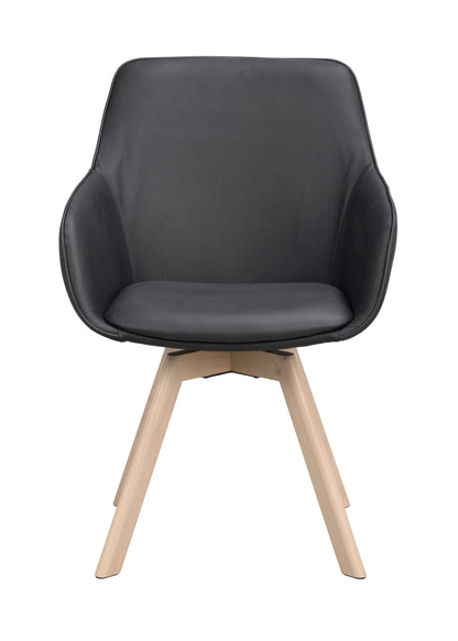 Alison Swivel Dining Armchair with Oak Legs (Set of 2) – Black Leather / Whitewash Oak