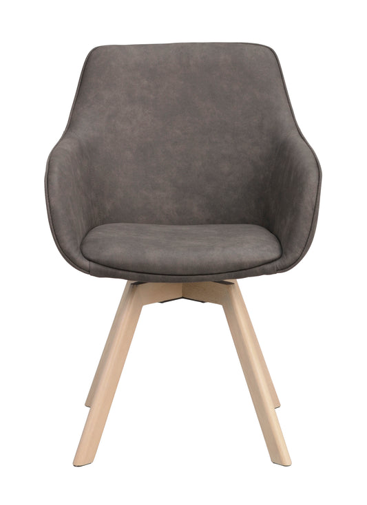 Alison Swivel Dining Armchair with Oak Legs (Set of 2) – Dark Grey Microfibre / Whitewash Oak