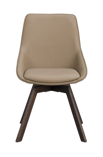 Alison Swivel Dining Chair with Oak Legs (Set of 2) – Beige Leather / Brown Oak