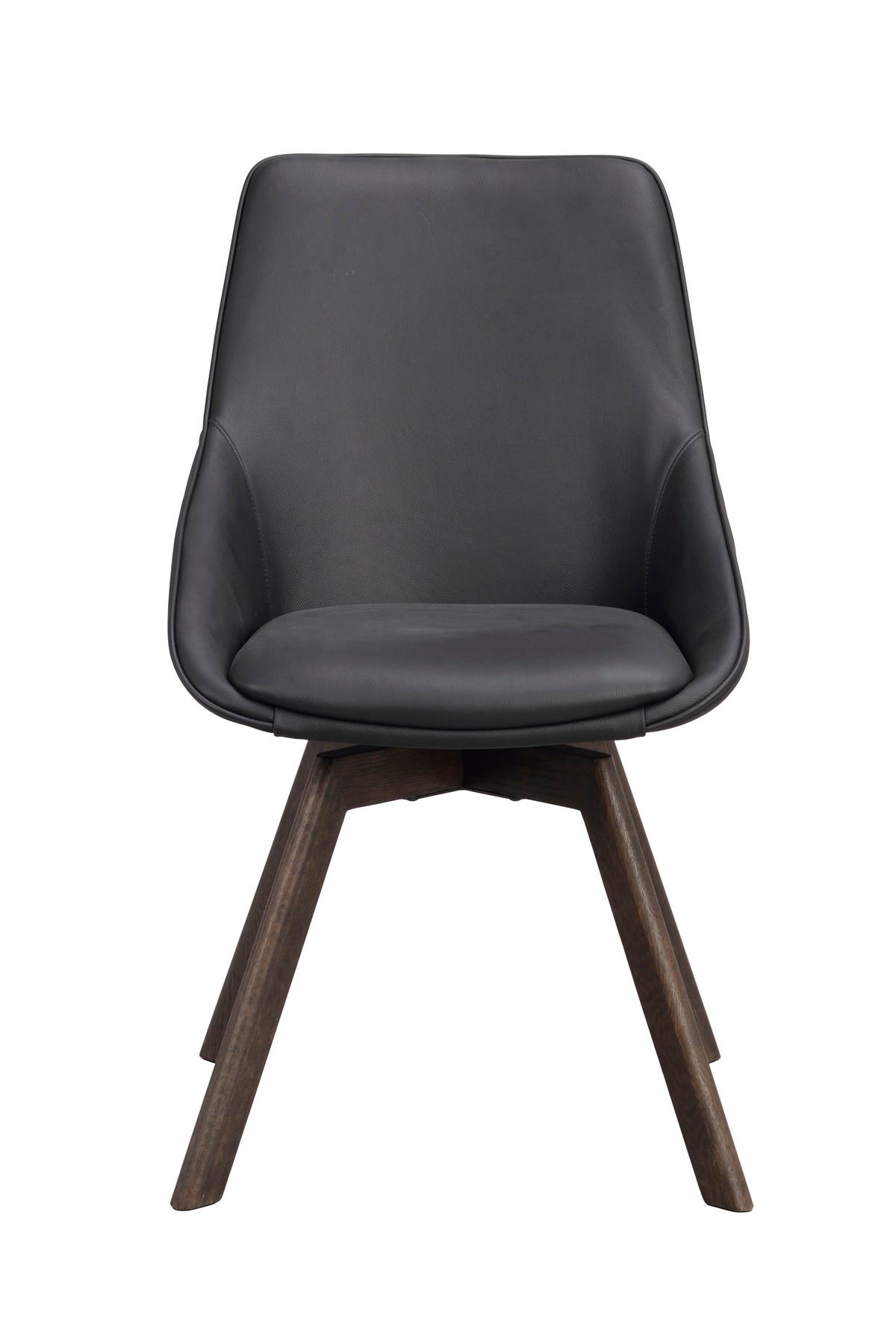 Alison Swivel Dining Chair with Oak Legs (Set of 2) – Black Leather / Brown Oak