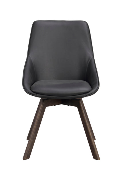 Alison Swivel Dining Chair with Oak Legs (Set of 2) – Black Leather / Brown Oak