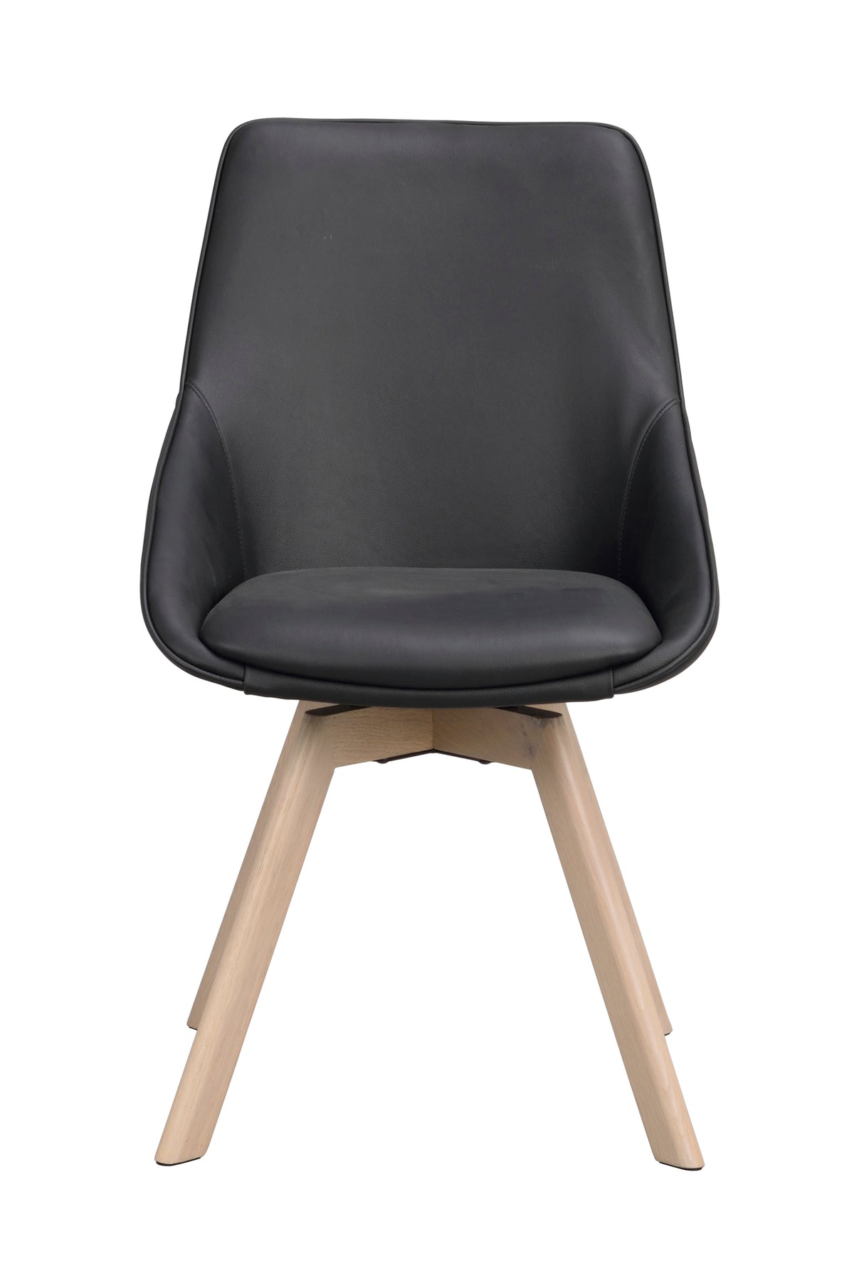 Alison Swivel Dining Chair with Oak Legs (Set of 2) – Black Leather / Whitewash Oak