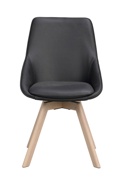 Alison Swivel Dining Chair with Oak Legs (Set of 2) – Black Leather / Whitewash Oak