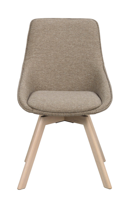 Alison Swivel Dining Chair with Oak Legs (Set of 2) – Dark Beige Fabric / Whitewash Oak
