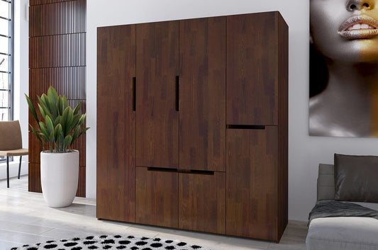 BERGMAN Pine 4 Door Wardrobe with 5 Drawers