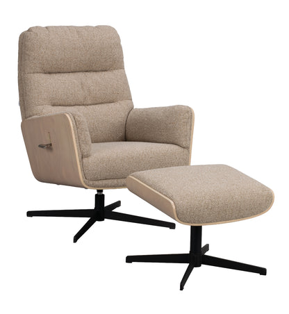 Broderick Swivel Recliner with Footstool – Medium Beige / Whitewash Oak