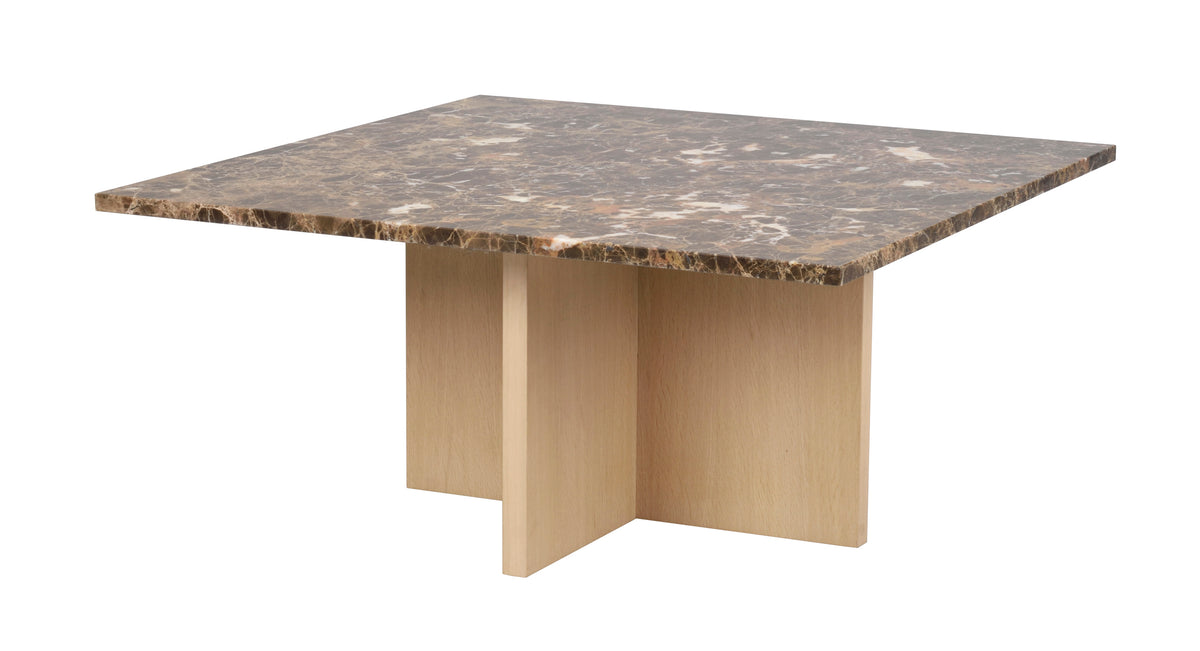 BROOKSVILLE Square Coffee Table 90 CM – Brown marble & whitewashed oak