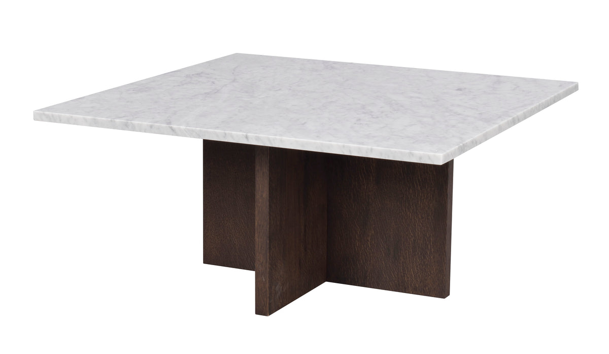 BROOKSVILLE Square Coffee Table 90 CM – White marble & brown oak