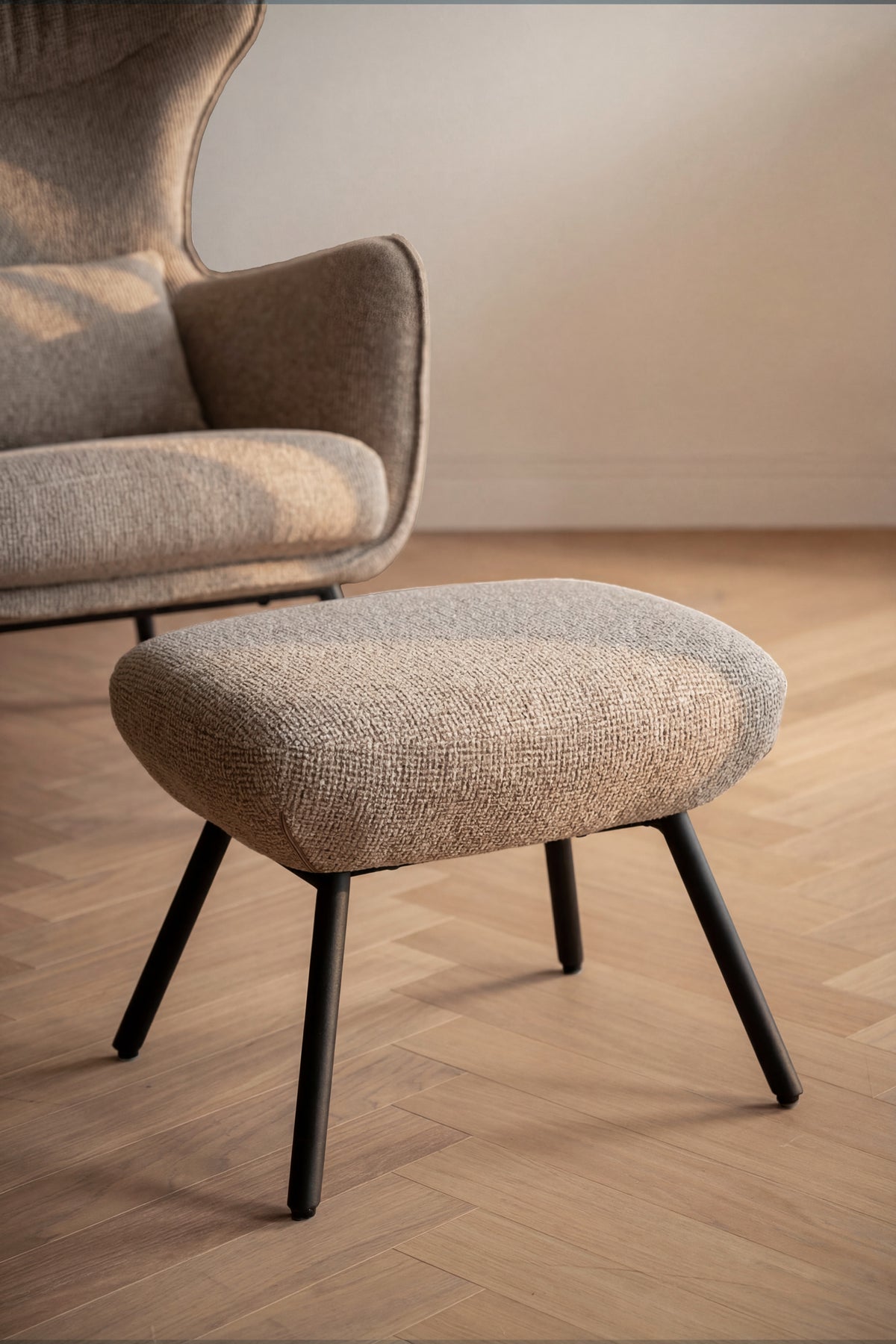 Calvert Lounge Chair with Footstool – Medium Beige