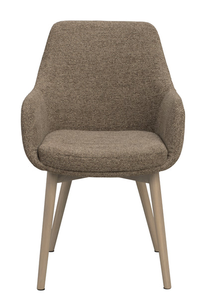 Denley Dining Chair with Armrests (Set of 2) – Dark Beige / Whitewash Oak