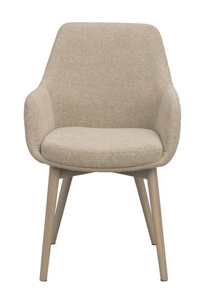 Denley Dining Chair with Armrests (Set of 2) – Light Beige / Whitewash Oak