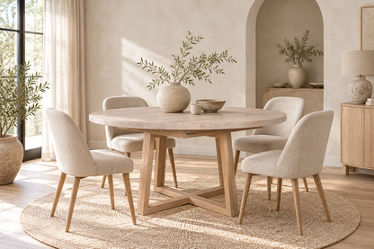 EMBLA Dining Table with Wooden Base Ø140CM in a dining room