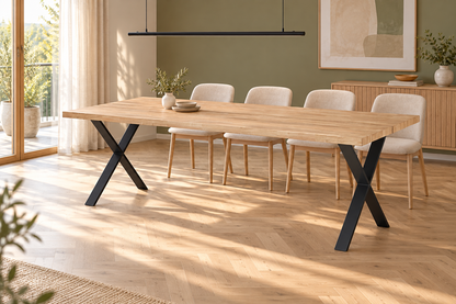 ELEGANCE Plank Table with X-Legs 240CM in a dining room