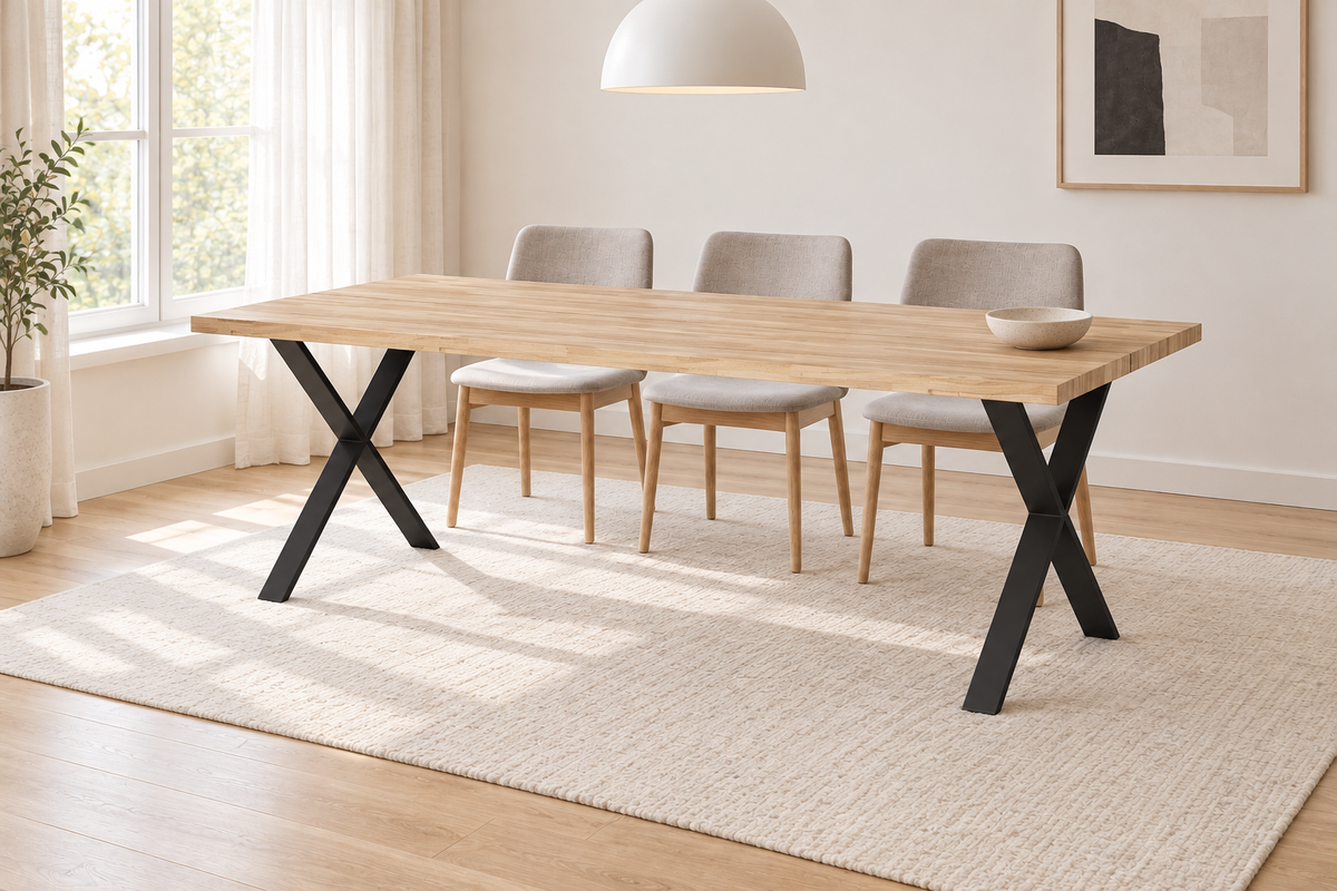 ELEGANCE Plank Table with X-Legs 200CM in a dining room
