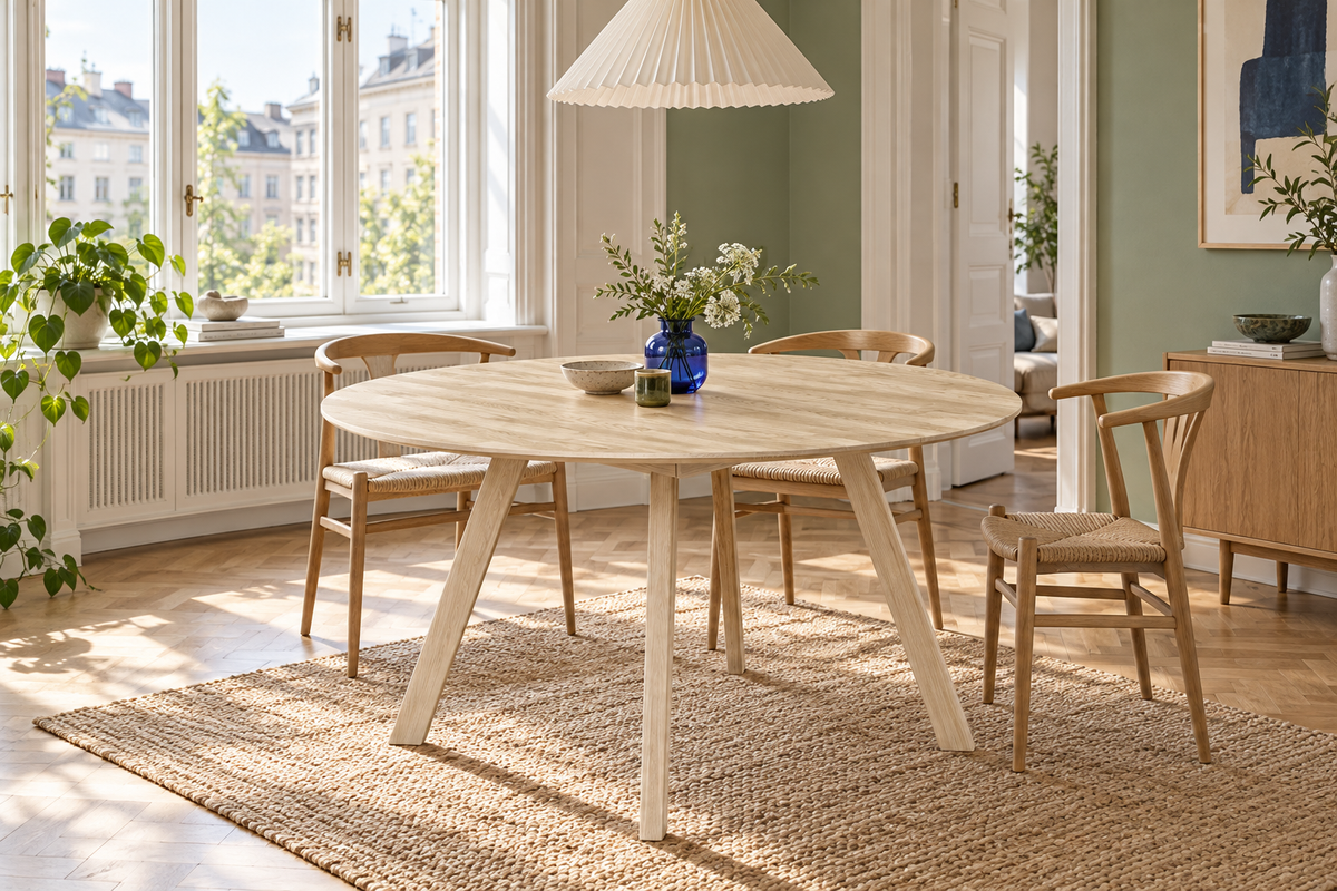 ELLIS Dining Table with Wooden Legs Ø140CM in a dining room