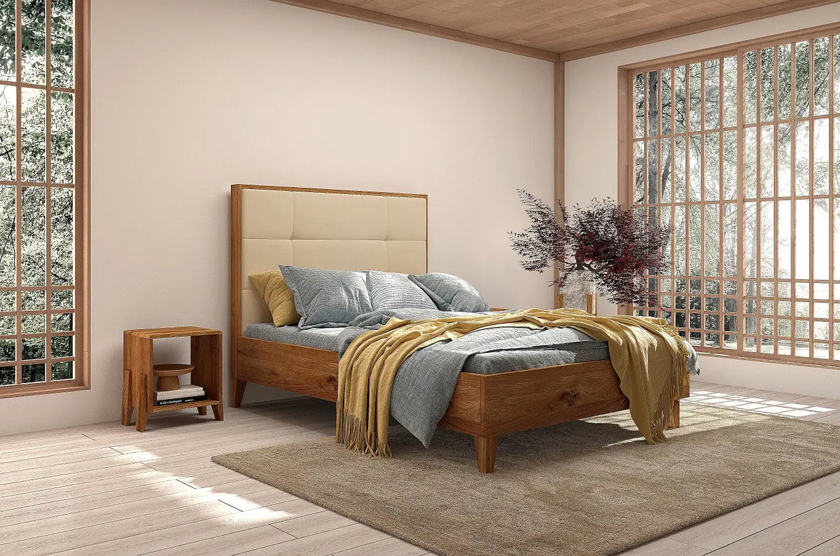 FRIDA Oak Bed Natural Lacquered 652 French Velvet Mustard