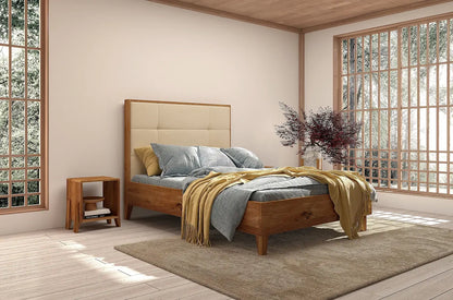FRIDA Oak Bed Natural Lacquered 675 French Velvet Beige