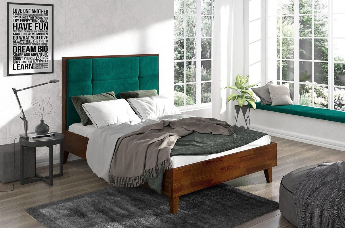 FRIDA Pine Bed with Upholstered Headboard