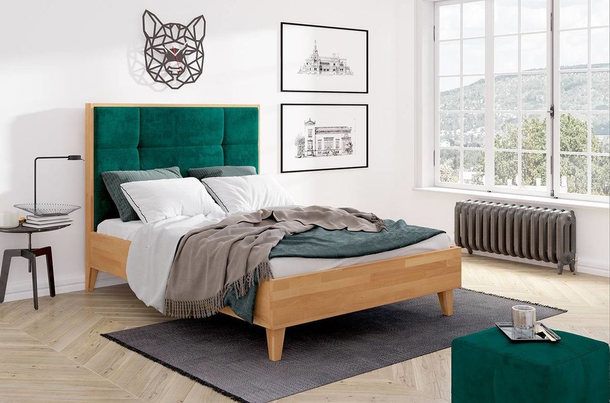 FRIDA Beech Bed with Upholstered Headboard