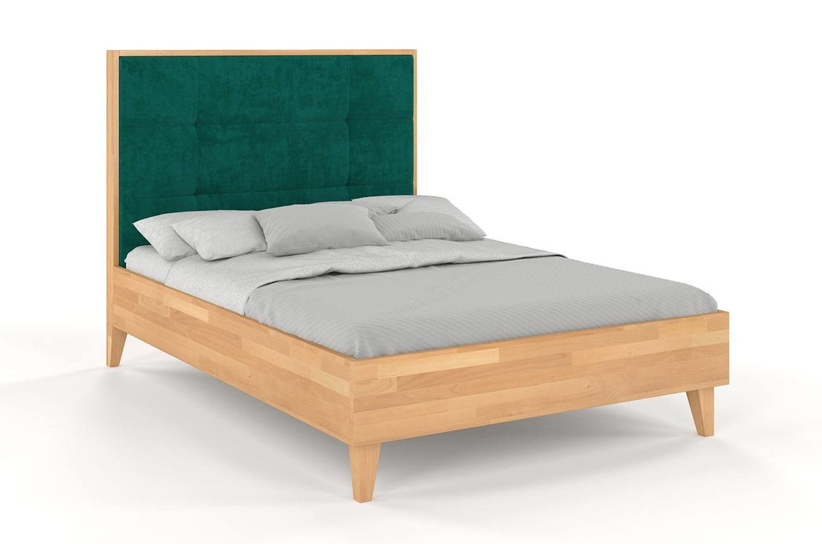 FRIDA Beech Bed with Upholstered Headboard