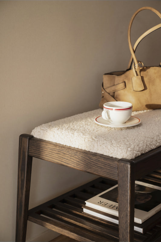 Garrick Bench with Shelf – room setting