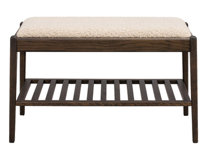 Garrick Bench with Shelf – Brown Oak / Beige