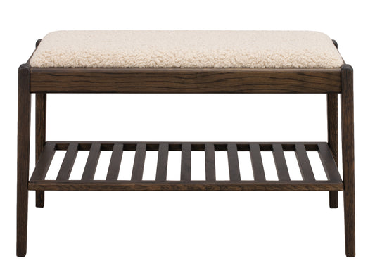 Garrick Bench with Shelf – Brown Oak / Beige
